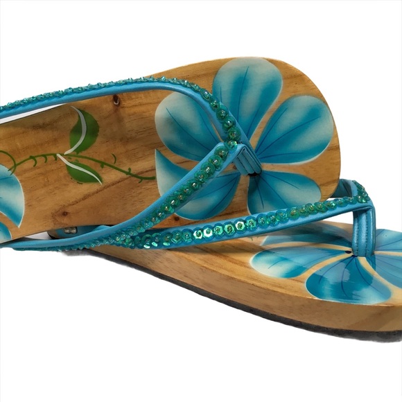 Wooden Sandals | hand-painted tropical theme - Picture 1 of 5